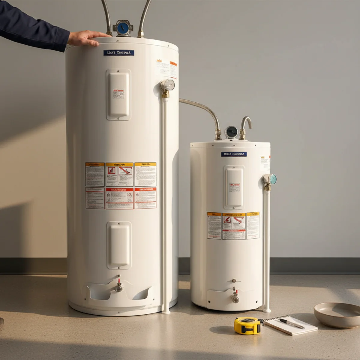 Comparing different-capacity water heaters for the right size.
